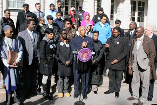 Councilman Charles Barron speaking at the solidarity press conference and rally on the steps of City Hall.