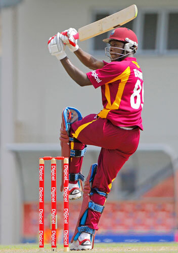 West Indies' Nkrumah Bonner bats during the first Twenty20 international cricket match against Australia in Gros Islet, St. Lucia.