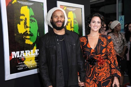 Ziggy Marley at left;and his wife Orly Marley arrive at the premiere of "Marley" Tuesday, April 17, 2012, at The Dome at Arclight Hollywood in Los Angeles.