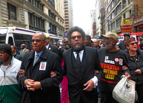 Rev. Dr. Calvin Butts, Dr. Cornel West and Carl Dix in the 'Stop Murder by Police March" on Broadway.