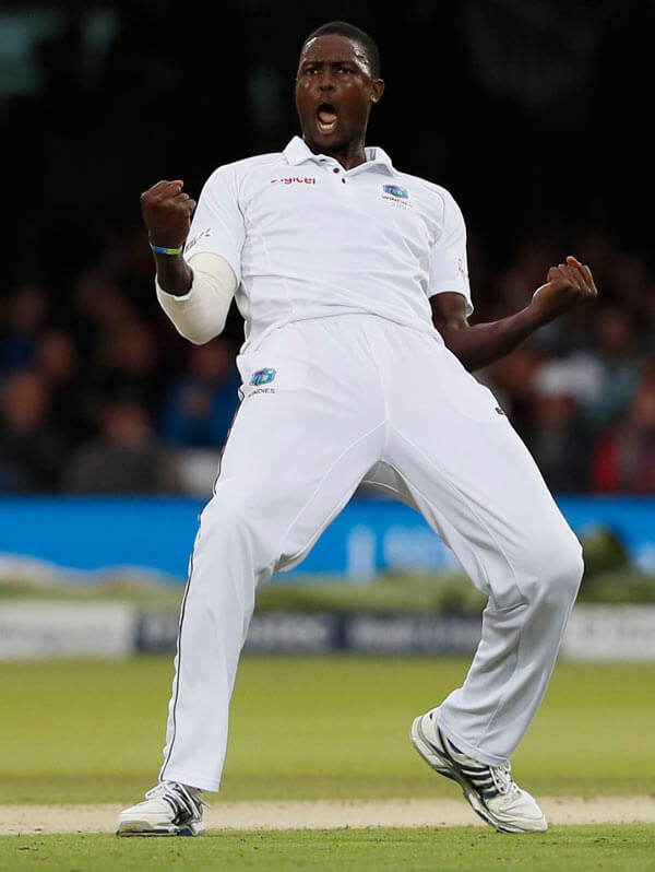 West Indies' captain Jason Holder celebrates taking the wicket of England's Tom Westley for lbw on the first day of the third test match between England and the West Indies at Lord's cricket ground in London,Thursday,Sept. 7, 2017.|