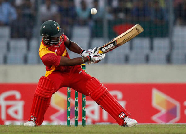 Zimbabwe's Regis Chakabva plays a shot during the first Twenty20 international cricket match against Bangladesh in Dhaka, Bangladesh, Friday, Nov. 13, 2015.|