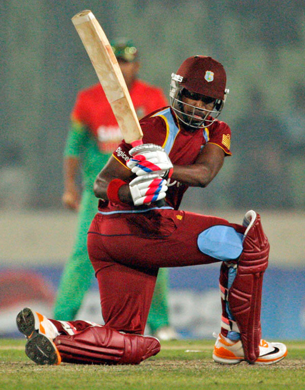 West Indies Darren Bravo plays a shot during the third one-day international cricket against Bangladesh in Dhaka, Bangladesh.