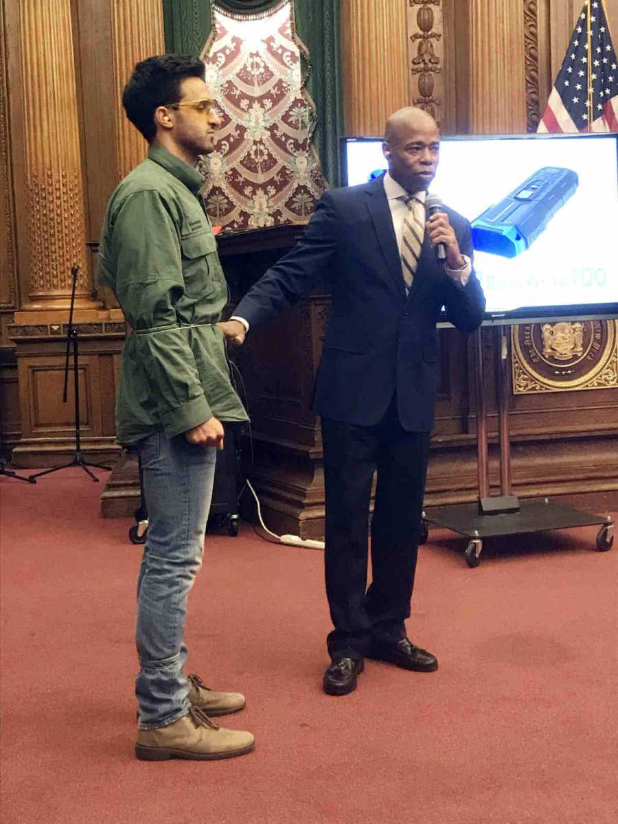 Adams demonstrates innovative policing device