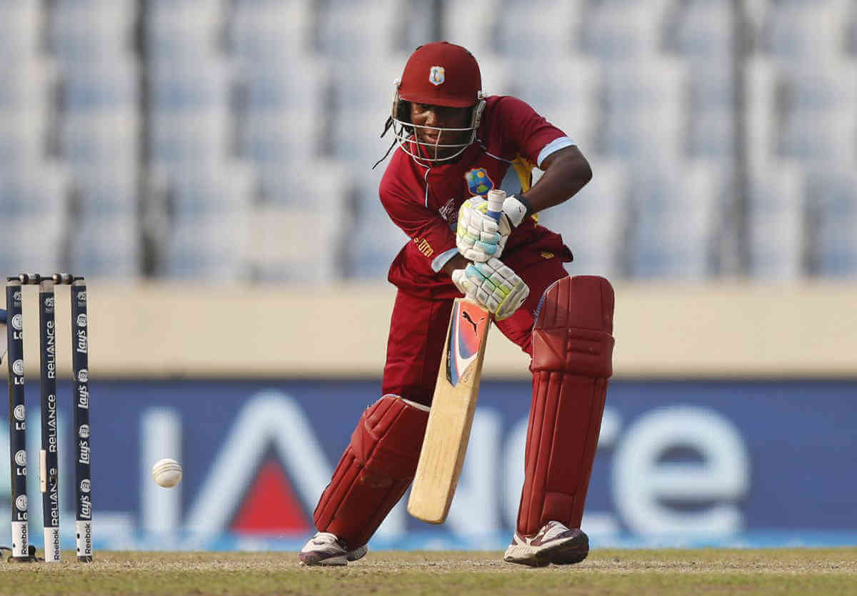 West Indies' Stafanie Taylor plays a shot during their ICC Women's Twenty20 Cricket World Cup semifinal match against Australia in Dhaka, Bangladesh.