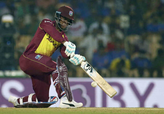 West Indies' Shai Hope bats during the third one-day international cricket match between India and West Indies in Pune, India, Saturday, Oct. 27, 2018.