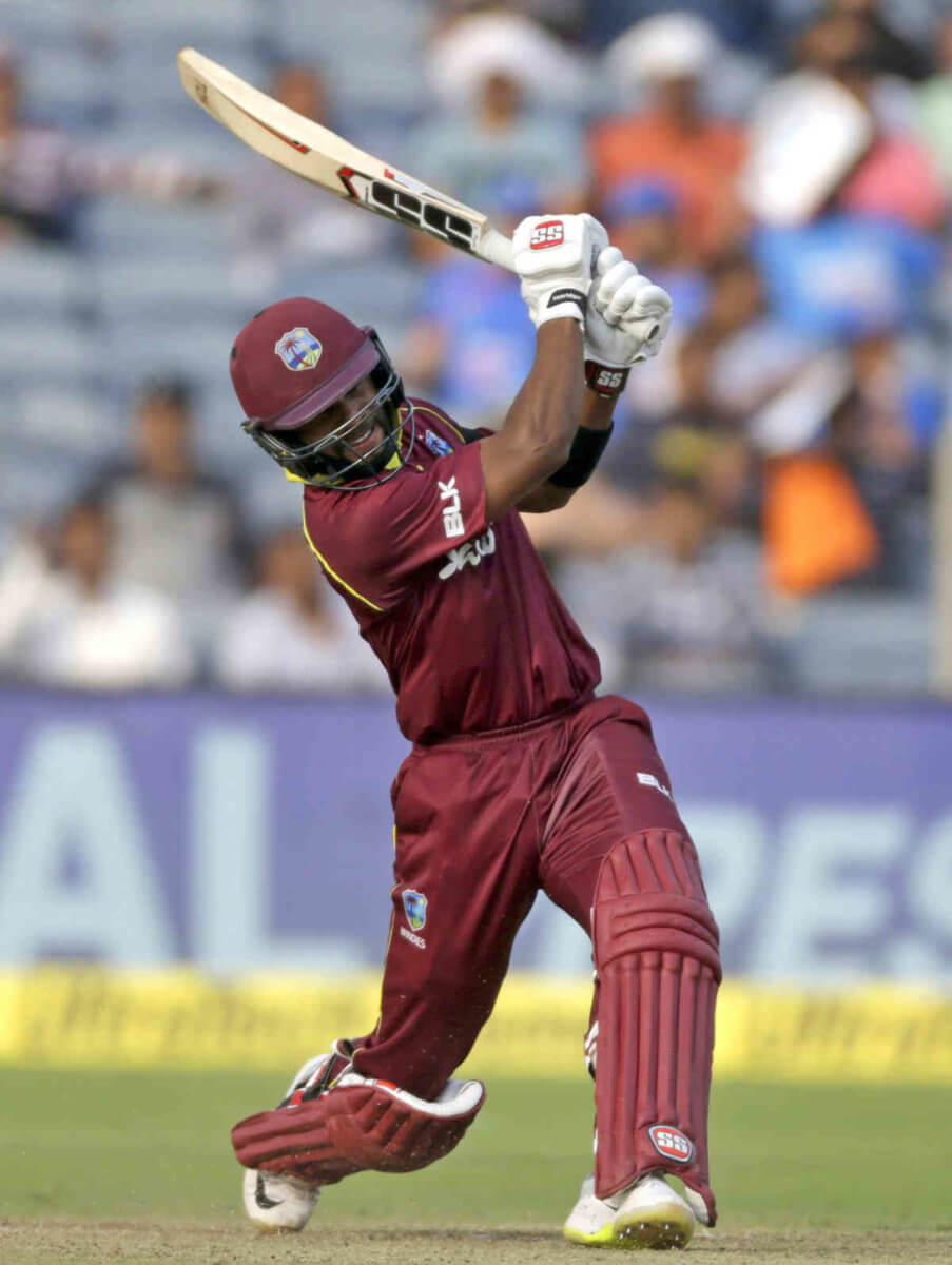 West Indies' Shai Hope bats during the third one-day international cricket match between India and West Indies in Pune,India,Saturday Oct. 27, 2018.