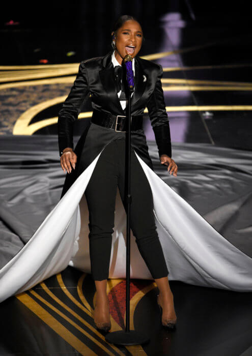 Jennifer Hudson performs "I'll Fight" from RBG at the Oscars on Sunday, Feb. 24, 2019, at the Dolby Theatre in Los Angeles.