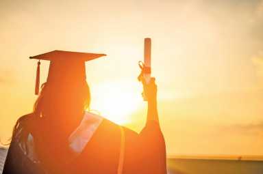 Graduates wear a black hat to stand for congratulations on graduation