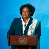 Barbados' Prime Minister Mia Amor Mottley addresses the Climate Action Summit in the United Nations General Assembly, at U.N. headquarters, Monday, Sept. 23, 2019.