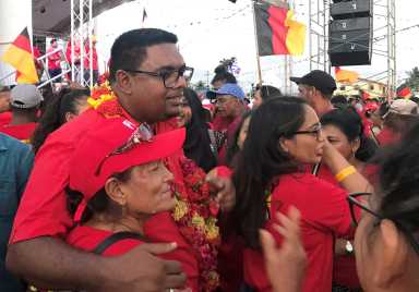 Ali, presidential candidate for Guyana’s opposition People’s Progressive Party, meets with supporters in Georgetown