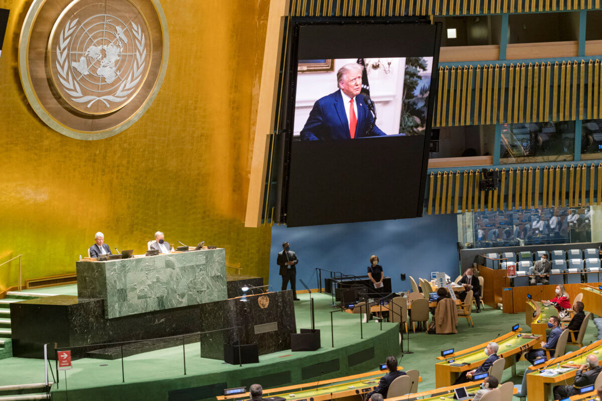 U.S. President Donald Trump speaks during the 75th annual U.N. General Assembly