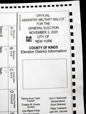 Election 2020 New York Absentee Ballots