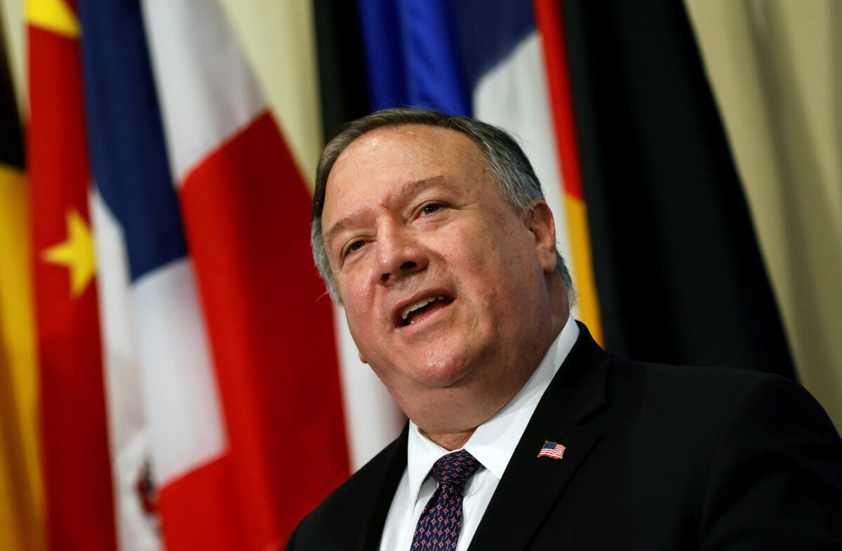 FILE PHOTO: U.S. Secretary of State Pompeo visits United Nations to submit complaint to Security Council calling for restoration of sanctions against Iran at U.N. headquarters in New York