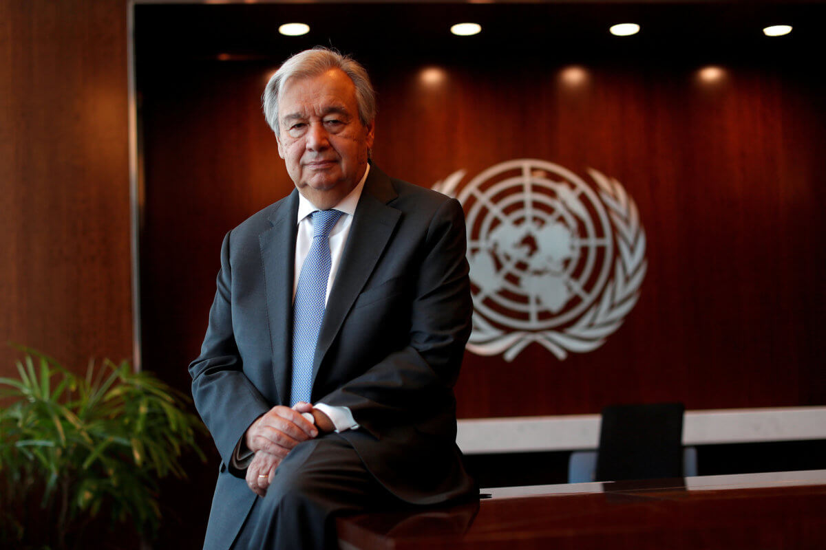 FILE PHOTO: United Nations Secretary-General Antonio Guterres during interview with Reuters at U.N. headquarters in New York
