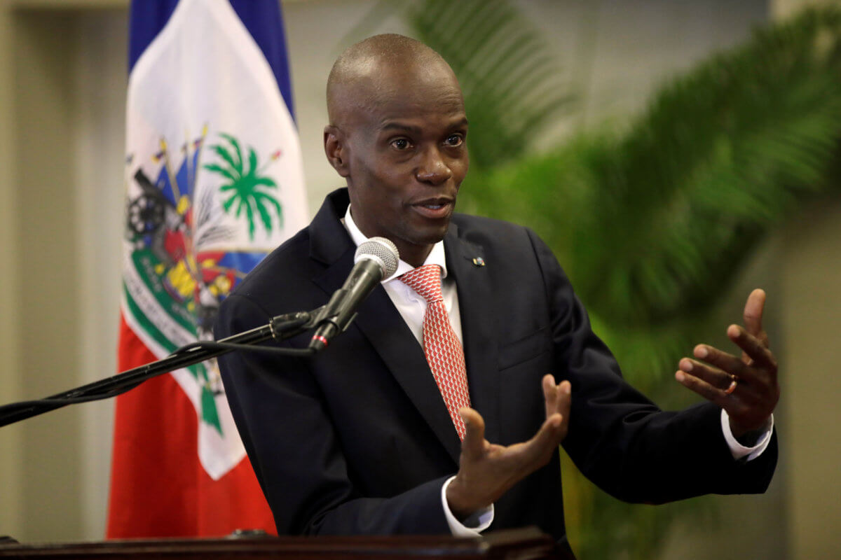 Haiti’s President Jovenel Moise speaks during a news conference to provide information about the measures concerning coronavirus, at the National Palace in Port-au-Prince