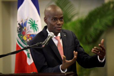Haiti’s President Jovenel Moise speaks during a news conference to provide information about the measures concerning coronavirus, at the National Palace in Port-au-Prince