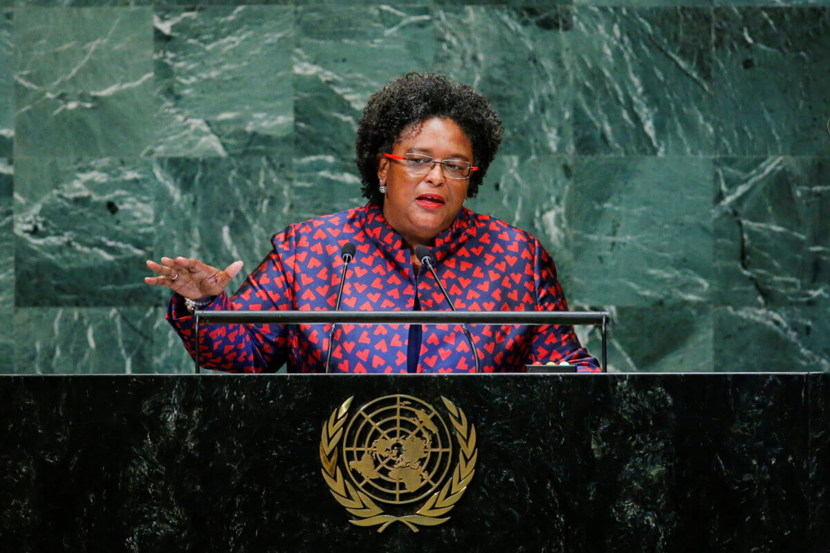 Barbados Prime Minister Mottley addresses the 73rd session of the United Nations General Assembly at U.N. headquarters in New York