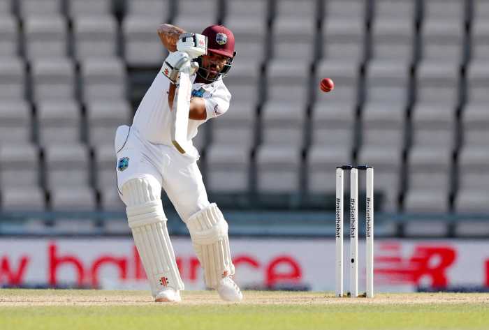 West Indies' John Campbell in action in England.