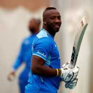 West Indies' Andre Russell during net pratice at The Ageas Bowl, Southampton, Britain on June 13, 2019.