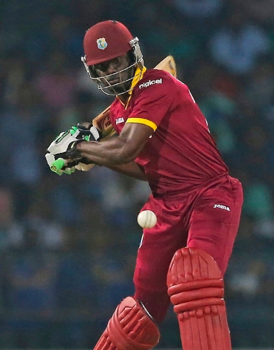 West Indies' Andre Fletcher plays a shot during their second Twenty20 cricket match with Sri Lanka, in Colombo, Sri Lanka.