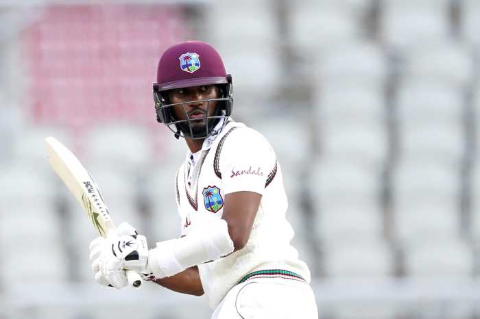 West Indies' Kraigg Brathwaite during the Second Test match against England at the Emirates Old Trafford, Manchester, Britain on July 17, 2020.