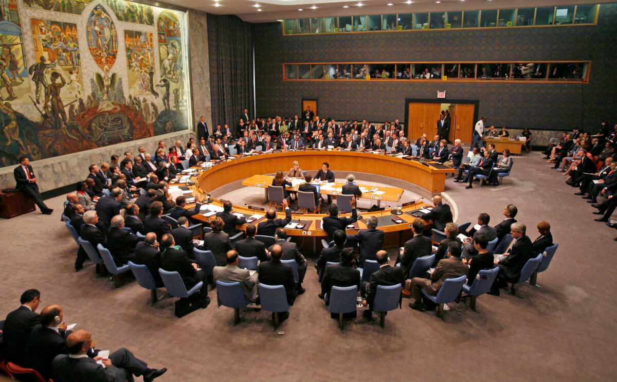 Security council members vote on a nuclear non-proliferation and nuclear disarmament resolution at a Security Council Summit meeting in New York