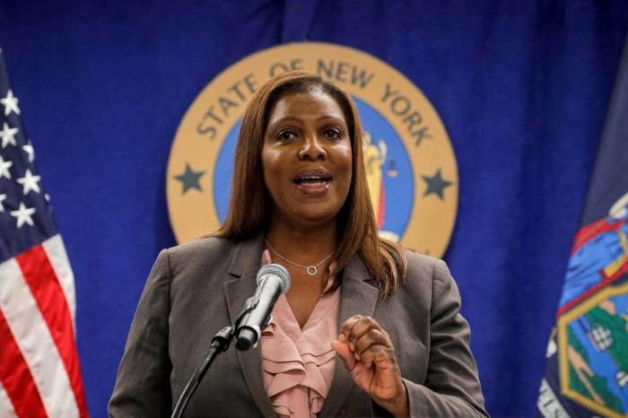 New York State Attorney General, Letitia James, speaks during a news conference, to announce criminal justice reform in New York City, U.S., May 21, 2021.