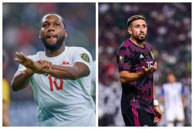 Junior Hoilett is at left with Hector Herrera at right.  CONCACAF