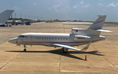 General view of the private jet of U.S. fashion designer Tommy Hilfiger on the tarmac at Barbados’ Grantley Adams International Airport in Barbados