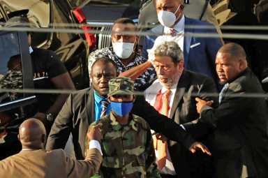 St. Vincent and the Grenadines Prime Minister Ralph Gonsalves is evacuated after an injury in Kingstown