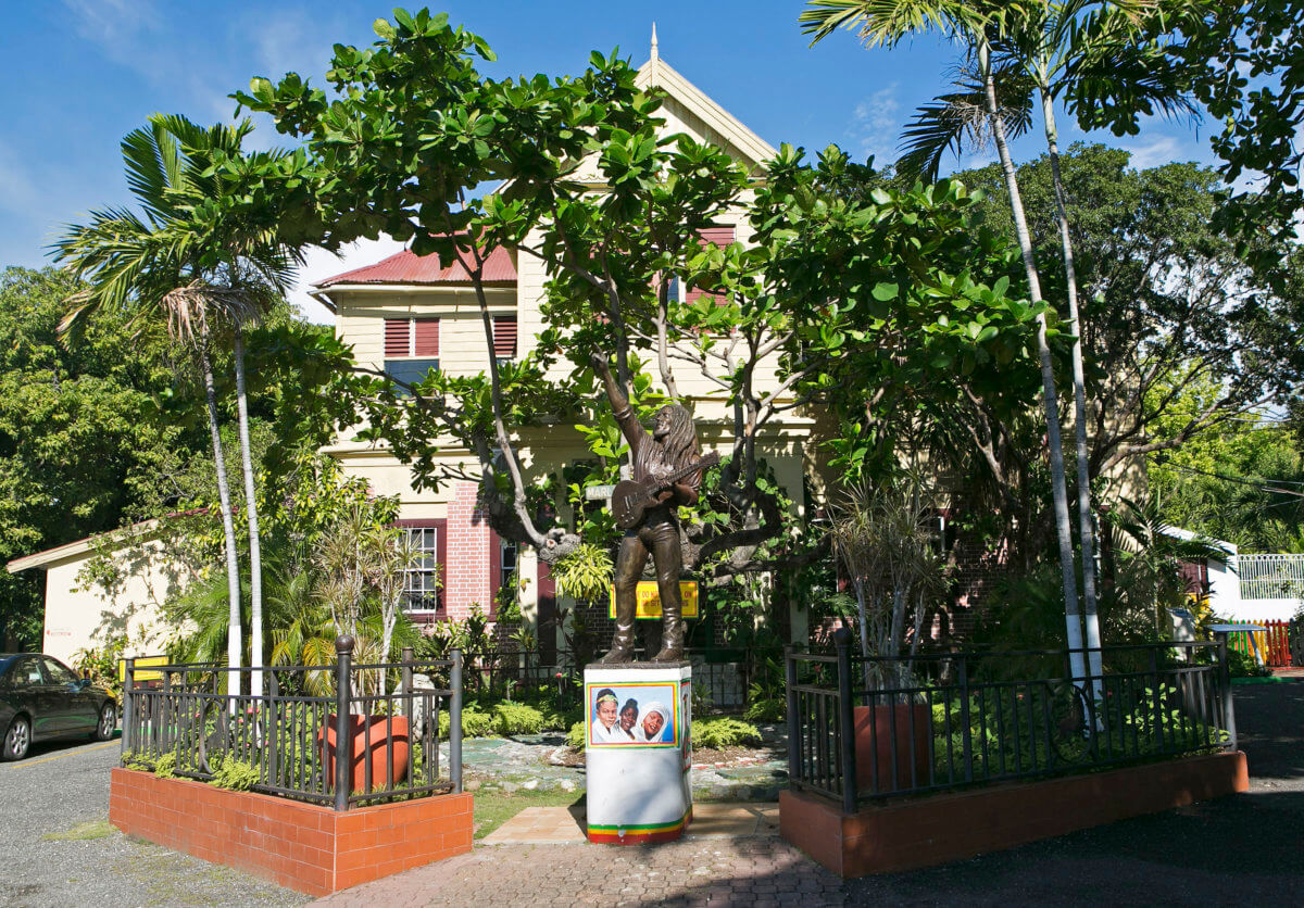 A view of the front entrance to the Bob Marley Museum in Kingston