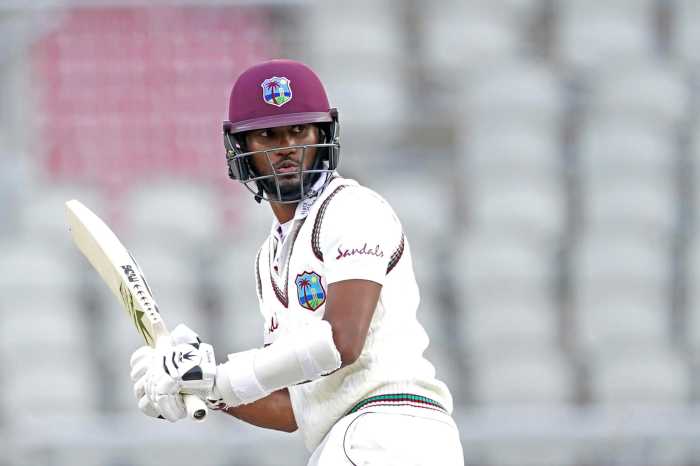 West Indies' Kraigg Brathwaite, as play resumes against in England in Second Test behind closed doors following the outbreak of the coronavirus disease (COVID-19).
