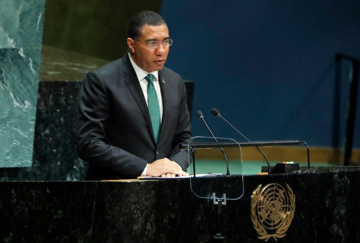 Prime Minister of Jamaica Andrew Holness addresses the 74th session of the United Nations General Assembly at U.N. headquarters in New York