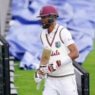 West Indies' Roston Chase walks off after losing his wicket, during the Second Test between England v West Indies at the Emirates Old Trafford, Manchester, Britain on July 20, 2020.