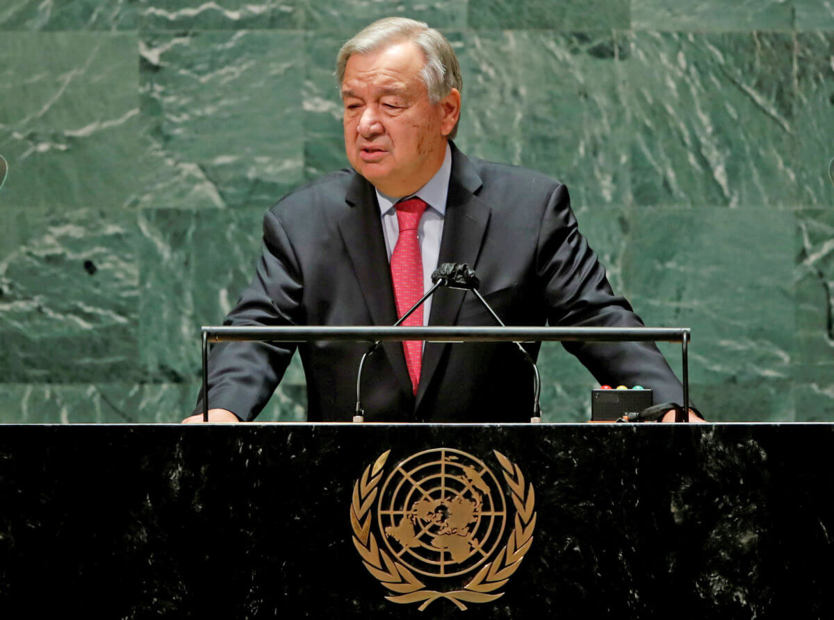 FILE PHOTO: United Nations Secretary-General Antonio Guterres addresses the 76th Session of the U.N. General Assembly in New York City