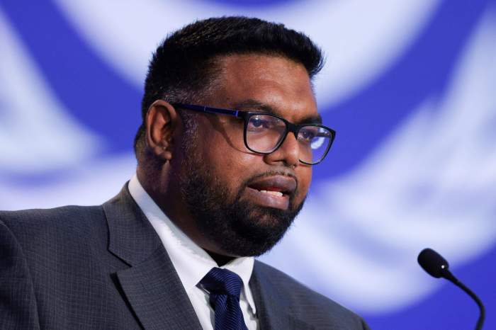 Guyana's President Mohamed Irfaan Ali speaks during the UN Climate Change Conference (COP26) in Glasgow, Scotland, Britain, Nov. 2, 2021.