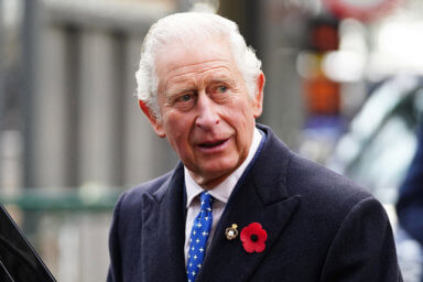 Britain’s Prince Charles views two alternative fuel green trains during visit to Glasgow Central Station