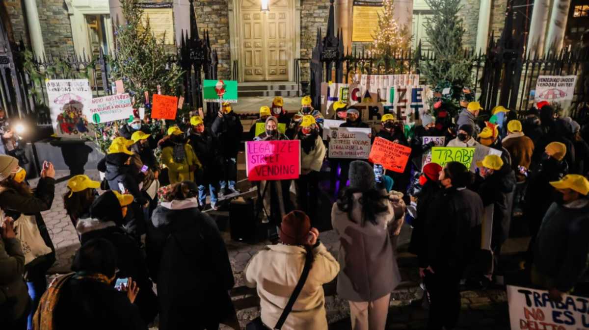 Street vendors rally on steps of St. Mark’s Church