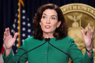 New York Governor Kathy Hochul holds a news conference in New York City