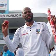 West Indies' Roston Chase celebrates after the first test against England at the Kensington Oval, Bridgetown, Barbados on Jan. 26, 2019.