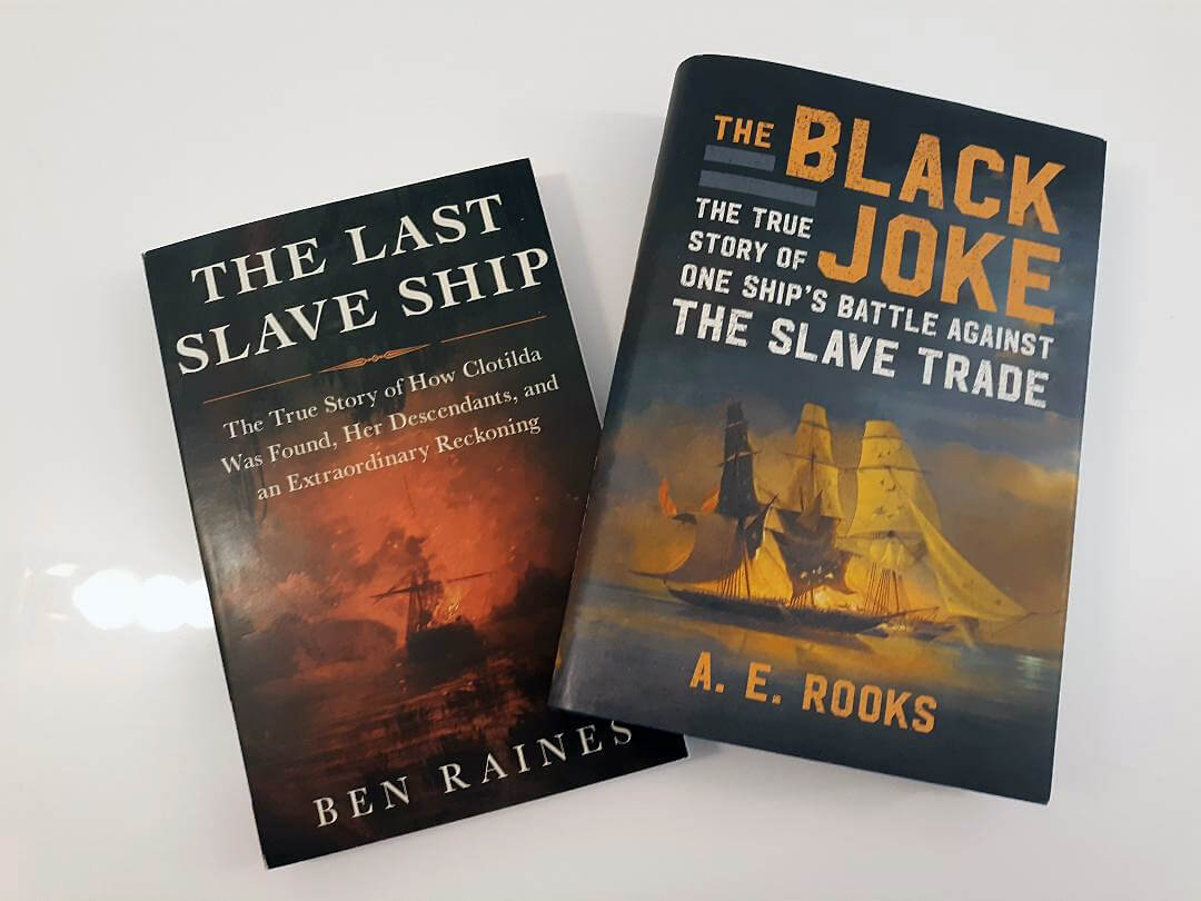 Books about slave ships.  Photo by Terri Schlichenmeyer