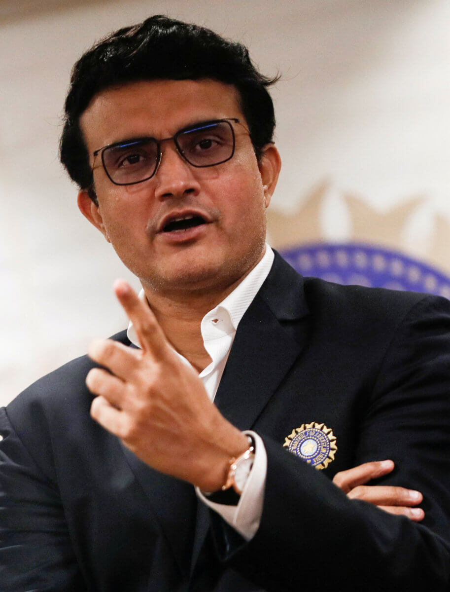 FILE PHOTO: Former Indian cricketer and current BCCI, president Sourav Ganguly reacts after a press conference at the BCCI headquarters in Mumbai