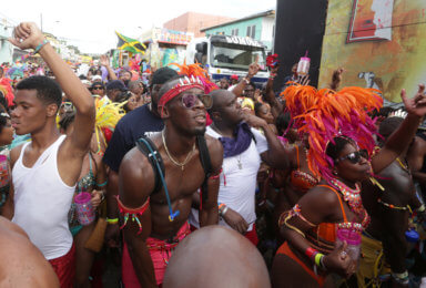 Jamaica’s Olympic champion Usain Bolt participates in the carnival celebrations in Port of Spain
