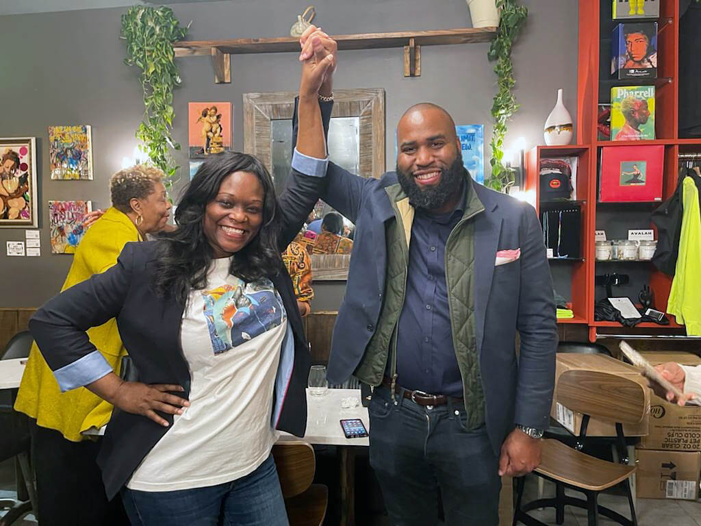 Brian Cunningham with Brooklyn Democratic Party Chair Rodneyse Bichotte-Hermelyn.