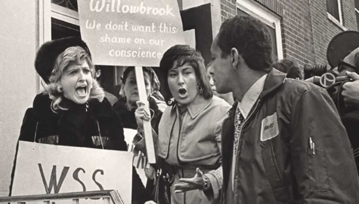 Victoria Schneps protesting the conditions at Willowbrook State School.