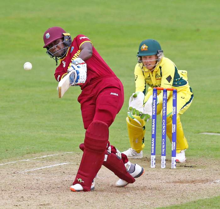 West Indies' Stafanie Taylor in action against Australia during the Women's Cricket World Cup at The Cooper Associates County Ground, Taunton, Britain, June 26, 2017. 