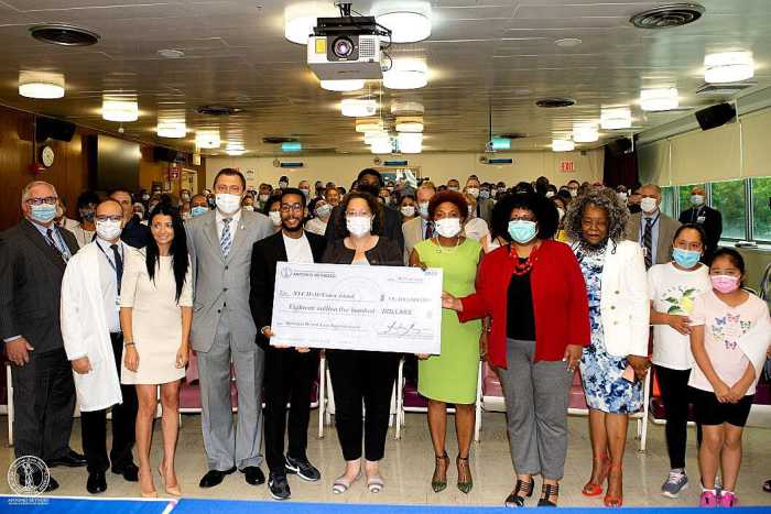 Brooklyn Borough President Antonio Reynoso with officials and others at Coney Island Hospital.