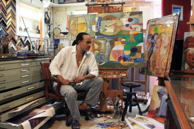Michael Escoffery, award-winning painter and sculptor in his studio in White Plains, New York.
