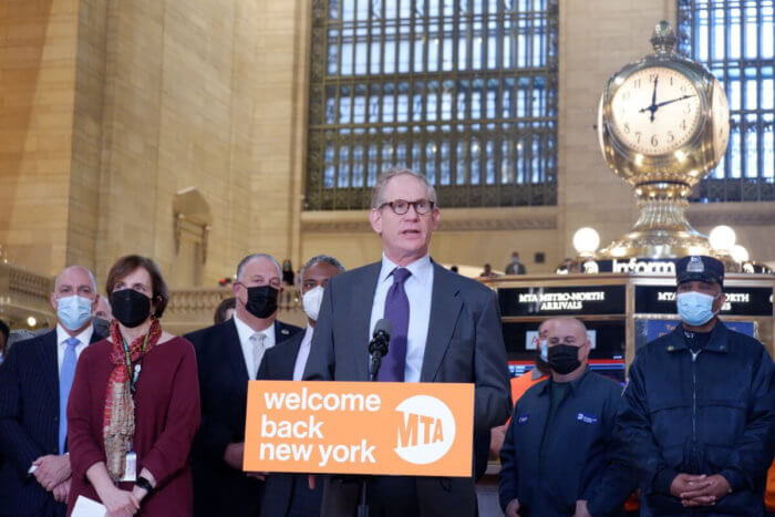 MTA Chairperson and CEO Janno Lieber speaks at Grand Central Terminal on March 16.
